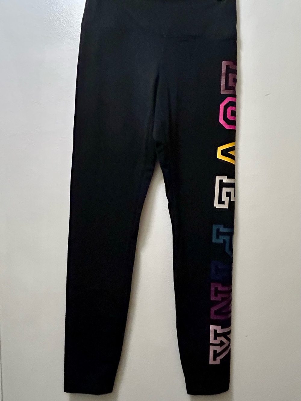 PINK Victoria's Secret Black Leggings with Multicolor Side Logo